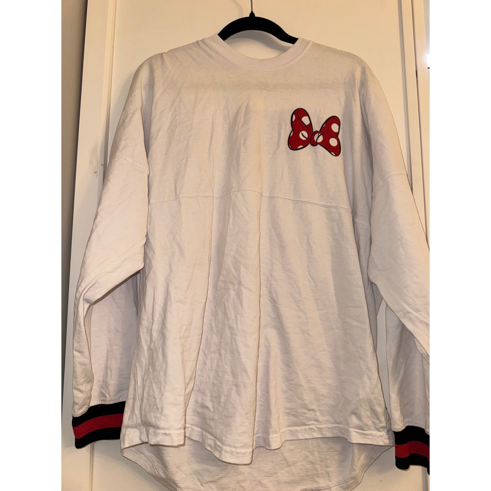 Disney Spirit Jersey Minnie Mouse Bow White Long Sleeve Top Medium WDW